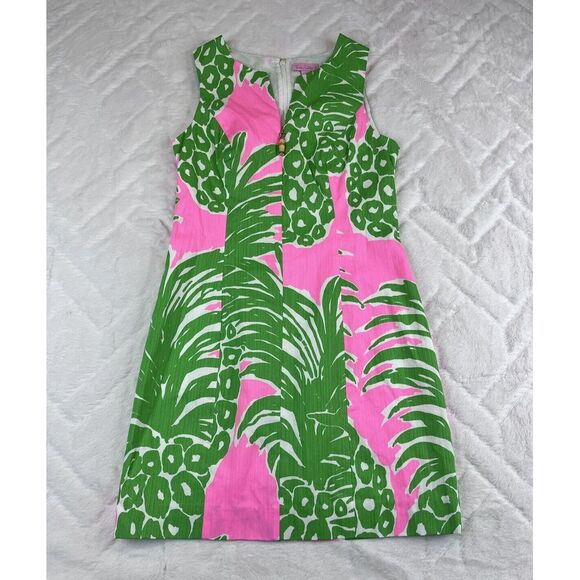 Lily Pulitzer Mila Shift Dress Women's Green Pink Neon Wooden Accent - Sz 0 - Picture 2 of 9